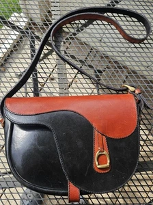 LA GAUCHA black / brown genuine leather SADDLE MESSENGER PURSE argentina - Picture 1 of 10