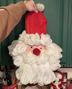23” Vintage Cara de Papá Noel Navidad Pared Puerta Decoración Colgante Hilo Hecho a Mano - Imagen 1 de 3