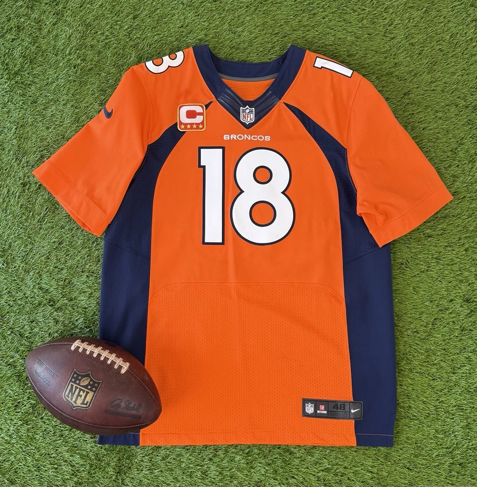 Camiseta deportiva de fútbol americano Peyton Manning Denver Broncos 2015 Nike Elite auténtica de la NFL 48 Foto 1 de 4