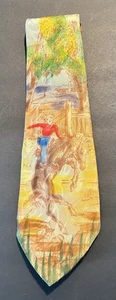 Vintage Vogue Cavalle Cowboy Western Design Hand Painted Bucking Horse Neck Tie - Bild 1 von 5