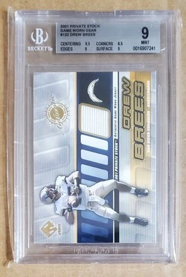Private Stock Drew Brees RC 2001 equipo usado en juegos (desde 2001 Rose Bowl) BGS 9 Foto 1 de 2