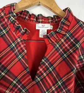 Vineyard Vines Dress Tartan Ruffle Plaid Long Sleeves Red Green Collar 16 NWT - Picture 1 of 9