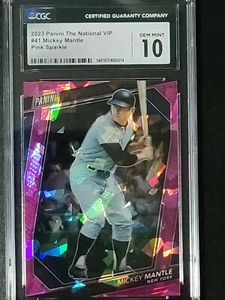 2023 Panini MICKEY MANTLE National Convention VIP Pink Sparkle #16/75 CGC 10 - Picture 1 of 11