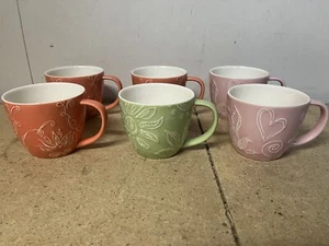 Set Of 6 2006 STARBUCKS, Hearts & Floral Embossed Coffee Mugs / Cups, 12 oz - Picture 1 of 6