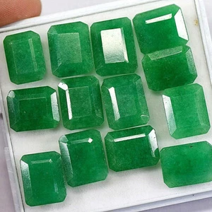 Zambian Genuine Green Emerald Cut Faceted Loose Gemstone 160 Ct./12 Pcs Lot - Picture 1 of 3