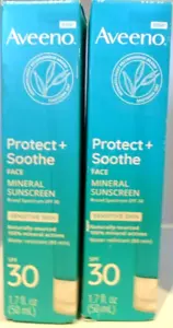 Aveeno Protect + Beruhigen Gesicht mineralisches Breitspektrum-Sonnenschutzmittel LSF 30 1,7 Unzen ZWEI - Bild 1 von 2