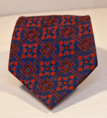 Embassy Red and Blue Patterned Vintage Polyester Necktie Business Formal Tie Foto 1 de 4