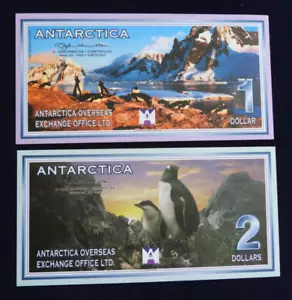 Billetes de 1 y 2 dólares Antártida 1999 intercambio extranjero sin circular - Imagen 1 de 4