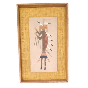 Native American Navajo Sand Painting, Framed and Matted - Picture 1 of 4