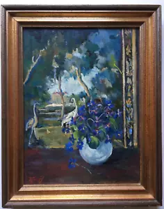19th French Impressionism - Oil Painting - Bouquet of Flowers Wading Birds - Picture 1 of 11