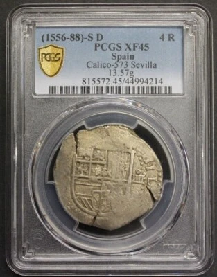 (1556-88) PHILIP II 4 REAL COB PCGS XF45 SEVILLA SPANISH SILVER COLONIAL ERA  - Image 1 of 4