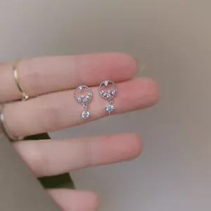 925 Sterling Silver Circle Hoop Ring Multi CZ Gem Drop Stud Earrings Women Gift - Picture 1 of 8