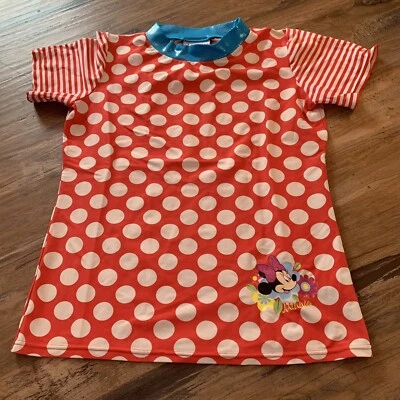 Disney Minnie Mouse Camisa de Natación Rash Guard Talla 12 Manga Corta Rojo Lunares Foto 1 de 4