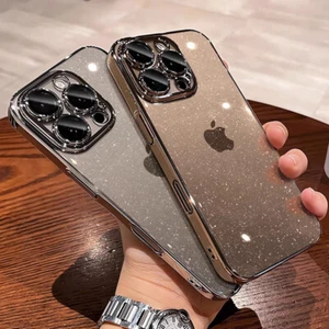 Glitter Bling Plating Camera Protector Clear Case For iPhone 16 15 Pro Max Cover - Picture 1 of 20