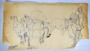 HENRI HENRYK EPSTEIN ANCIEN GRAND DESSIN sur CALQUE MARCHÉ aux BESTIAUX ca 1920 - Picture 1 of 9