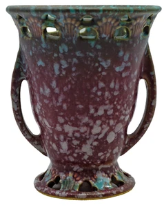 Roseville Pottery Ferella Raspberry Red 500-5" Two Handled Vase ~ Arts & Crafts - Picture 1 of 8