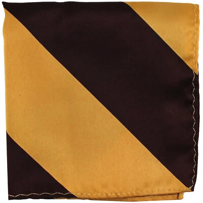 New Men's Poly Woven Pocket Square Hankie Only Gold Brown stripes striped formal - Image 1 of 2