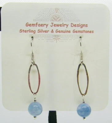 Pendientes de piedras preciosas de aguamarina envueltos en alambre de plata de ley #1887... hechos a mano en EE. UU. Foto 1 de 4