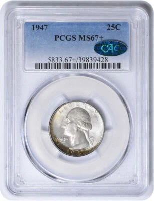 1947 Washington Silver Quarter MS67+ PCGS (CAC) - Image 1 of 4