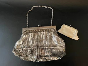 Mesh Whitening & Davis Handbag, Silver  & Rhinestones with small Coin Purse, VTG - Picture 1 of 9