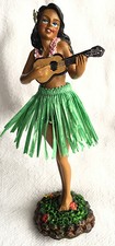 Dashboard Hula Girl 7" Doll Playing Ukulele Green Skirt Hawaiian Hawaii Island N