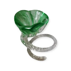 Sehr seltenes 3" mundgeblasenes Kunstglas grüne Blume klar gelockte Stiele OOAK - Bild 1 von 10