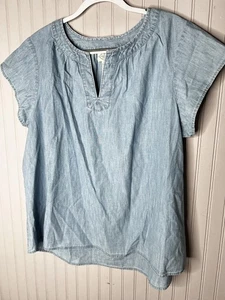 St. John's Bay Shirt Damen 1X Blau Chambray Denim Kurzarm Schlitz Ausschnitt - Bild 1 von 10