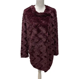 Tart Collections Faux Fur Wrap Jacket Womens Medium Burgundy Mid Length Gorpcore - Picture 1 of 8