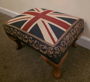 Vintage Footstool Union Jack Woven Tapestry  Bespoke Beautiful UK  - Picture 1 of 7