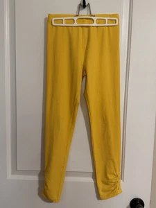 Finding Foxtale “Lemon leggings” Yellow Pants Ankle Side Buttons Size 10 Girls - Picture 1 of 5