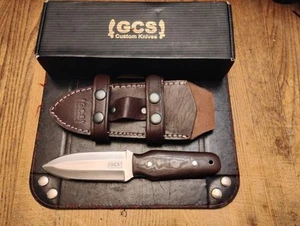 GCS Fixed Blade Knife 4.25" D2 Blade Micarta Handle Leather Sheath USA Made - Picture 1 of 10