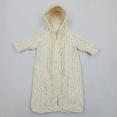 Vintage 70s Knit Ivory Baby Sweater Bunting Sweater  0-12 M Cableknit Full Zip - Image 1 of 4