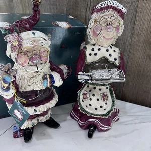 NEW Vintage Santa & Mrs. Clause Blue Sky Clayworks Goldminc Hurricane Tea Lamps - Picture 1 of 15