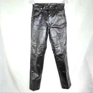 RARE Vintage Wrangler Black Leather Vinyl Pleather Wax Coded Denim Jeans 7 x 32 - Picture 1 of 11