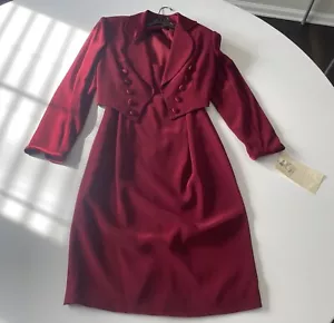 Cravatta nera Oleg Cassini beige champagne due pezzi giacca abito oro set taglia 10 - Foto 1 di 12