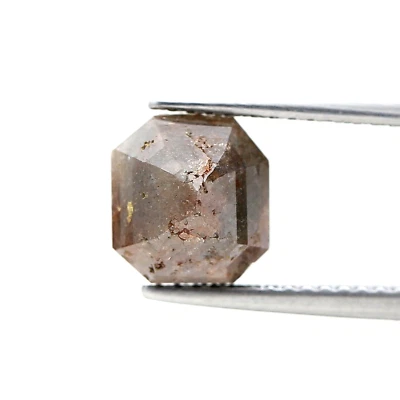 BIG REAL NATURAL DIAMOND 3.14TCW ORANGE GRAY SPARKLING EMERALD STEP CUT FOR RING - Image 1 of 4