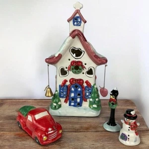 Vintage Village Church Light Up Christmas Ceramic House With Accessory Figures - Picture 1 of 16