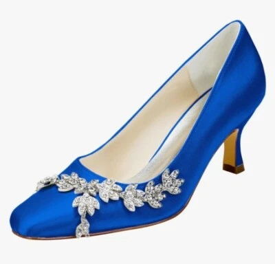 BOMBA DE SALTO GATINHO AZUL CETIM CRISTAL ACENTOS TAMANHO 41 10/10.5 - Imagem 1 de 4