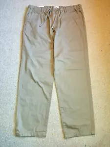 NWT Mens Pants-H&M-brown cotton "Relaxed Fit; Tapered" elastic waist pull-on-L - Picture 1 of 6