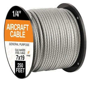 7 x 19 Galvanized Steel Aircraft Cable Wire Rope -1/4" -7,000 lb Break Strength - Picture 1 of 10