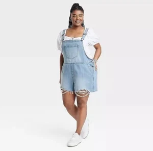 Universal Thread Womens Denim Boyfriend Shortalls Rompers Medium Wash Size 30 - Picture 1 of 7