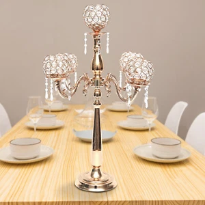 Retro Gold Crystal Candelab Wedding Table Candlesticks Candle Holder Decor 5 Arm - Picture 1 of 11