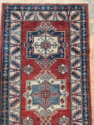 Alfombra geométrica de lana tejida a mano alfombra oriental alfombra RUNNER 8' 4" X 2' 7" Foto 1 de 4