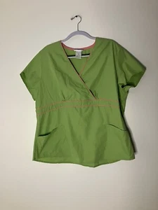 SB Scrubs Green Pink Mock V-Neck Scrub Top Medical Uniform XL - Picture 1 of 7