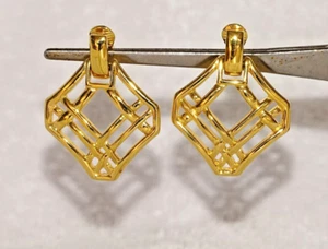 ladies earrings, clip on ,polished gold tone,  signed - Picture 1 of 3