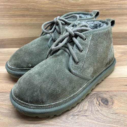 Stivali donna UGG taglia 6 verde oliva scamosciati foderati in pelliccia di shearling