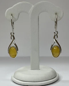 AMBER Stone Earrings with Sterling Silver.YELLOW Amber Stone Dangle Earrings. - Picture 1 of 9
