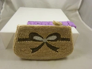 Vintage beaded small zipper purse made in Japan faux pearl bow pre-owned - Picture 1 of 4