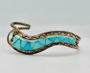Zuni Sterling Turquoise Cuff Bracelet Eldrick & Charlotte Seoutewa - Picture 1 of 11