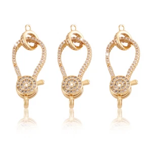 3pcs Brass Cubic Zirconia Lobster Claw Clasps with Jump Rings Gold Plated 28.5mm - Picture 1 of 6